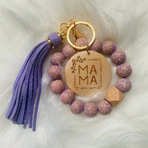 Beaded MAMA Keychain, Mama Wristlet, Wood Keychain, Mama Bag Charm